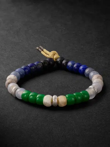 Carolina Bucci Montauk Forte 18-Karat White and Blackened Gold Multi-Stone Beaded Bracelet - Men | Thumbnail 1 Carolina Bucci Montauk Forte 18-Karat White and Blackened Gold Multi-Stone Beaded Bracelet - Men | Thumbnail 1
