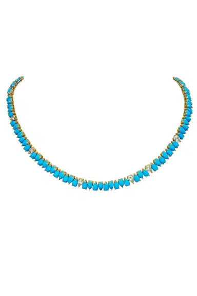 Wish Fine Jewelry 45.95ct Sapphire Turquoise 18K Gold Pear Cut Tennis Necklace | Thumbnail 1 Wish Fine Jewelry 45.95ct Sapphire Turquoise 18K Gold Pear Cut Tennis Necklace | Thumbnail 1