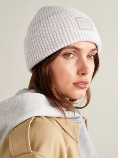 Acne Studios Appliquéd Ribbed Wool And Yak Hair-blend Beanie | Thumbnail 2 Acne Studios Appliquéd Ribbed Wool And Yak Hair-blend Beanie | Thumbnail 2
