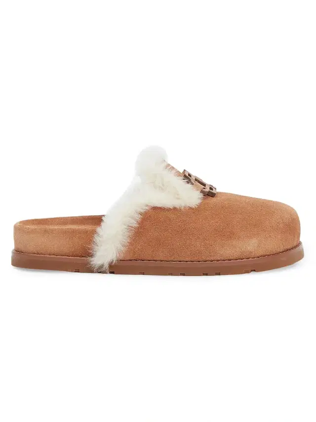 Women's Mila Shearling-Trimmed Suede Slippers - Chestnut