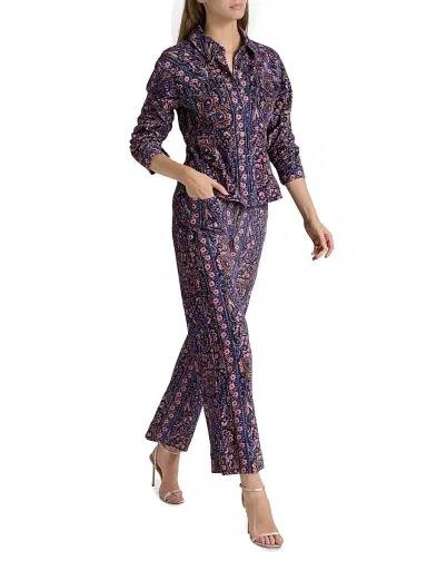 Cinq à Sept Women's Betsy Paisley Velveteen Flared Pants - Indigo Multi | Thumbnail 2