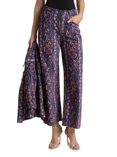 Cinq à Sept Women's Betsy Paisley Velveteen Flared Pants - Indigo Multi | Thumbnail 3