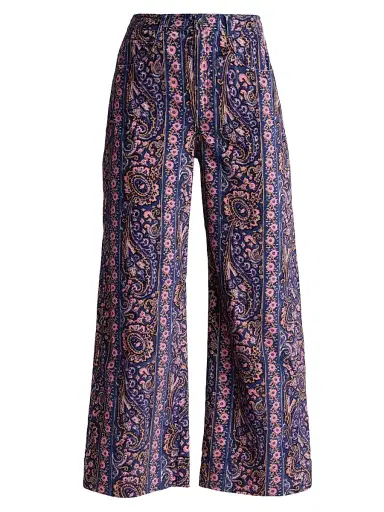 Cinq à Sept Women's Betsy Paisley Velveteen Flared Pants - Indigo Multi | Thumbnail 1