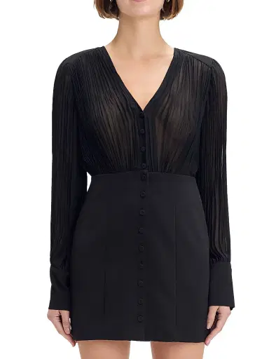 Favorite Daughter Women's The Change Me Pleated V-Neck Minidress - Black | Thumbnail 4 Favorite Daughter Women's The Change Me Pleated V-Neck Minidress - Black | Thumbnail 4