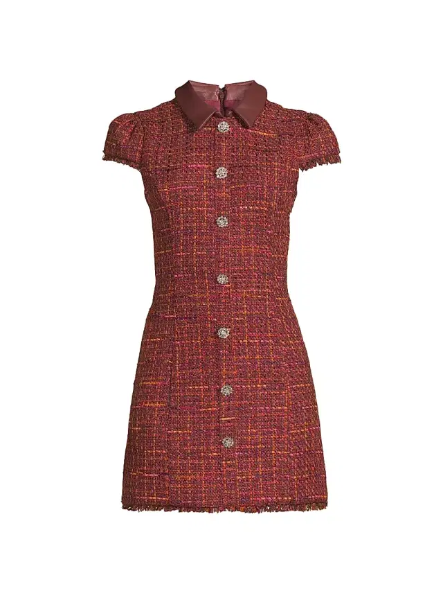Women's Riello Tweed Embellished-Button Minidress - Wine Multi