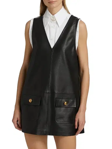 FRAME Women's Leather Pinafore Minidress - Black | Thumbnail 3