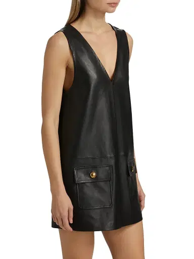 FRAME Women's Leather Pinafore Minidress - Black | Thumbnail 4