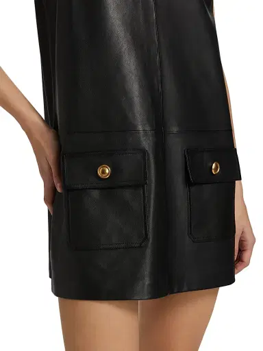 FRAME Women's Leather Pinafore Minidress - Black | Thumbnail 6