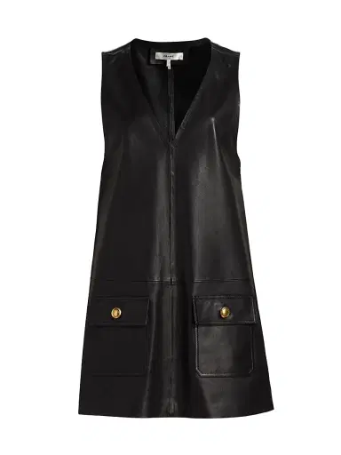 FRAME Women's Leather Pinafore Minidress - Black | Thumbnail 1
