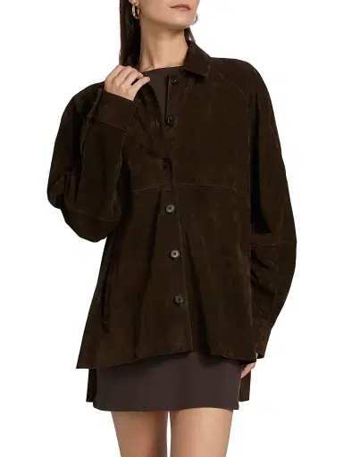 Staud Women's Josette Suede Shirt Jacket - Espresso - Size XL | Thumbnail 3