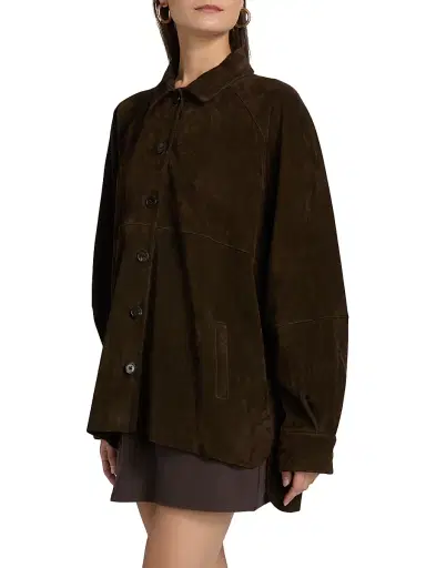 Staud Women's Josette Suede Shirt Jacket - Espresso - Size XL | Thumbnail 4