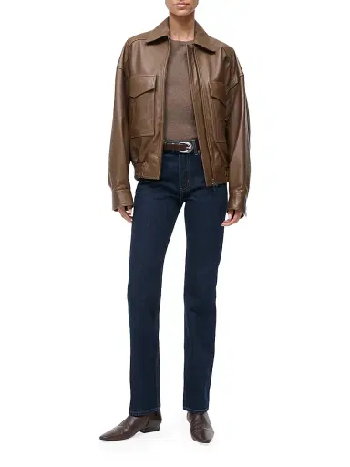 Staud Women's Eugene Leather Bomber Jacket | Thumbnail 2 Staud Women's Eugene Leather Bomber Jacket | Thumbnail 2