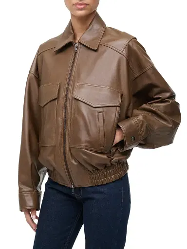 Staud Women's Eugene Leather Bomber Jacket | Thumbnail 3 Staud Women's Eugene Leather Bomber Jacket | Thumbnail 3