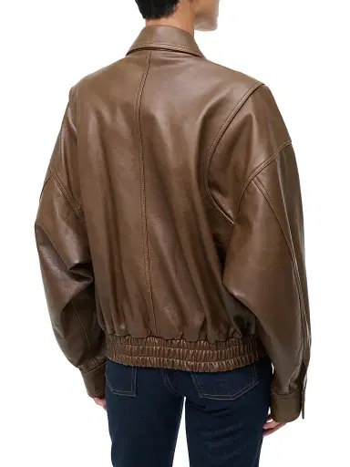 Staud Women's Eugene Leather Bomber Jacket | Thumbnail 4 Staud Women's Eugene Leather Bomber Jacket | Thumbnail 4