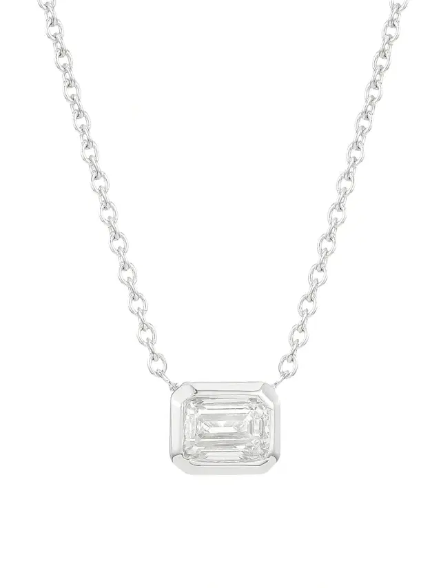 Women's Diamond By The Inch 18K White Gold & Emerald-Cut Diamond Pendant Necklace - White Gold