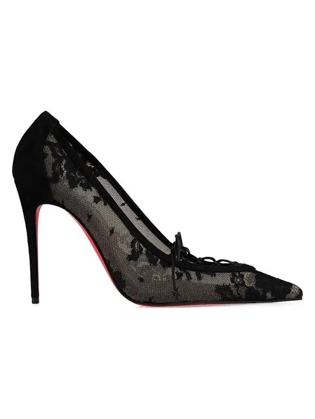 Women's Km 100MM Lace and Leather Pumps - Black