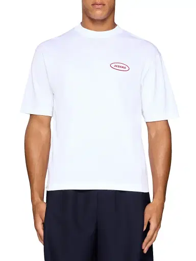 Jacquemus Men's Cotton Crewneck T-Shirt - Station Patch White | Thumbnail 1 Jacquemus Men's Cotton Crewneck T-Shirt - Station Patch White | Thumbnail 1