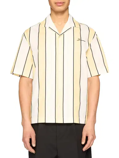 Jacquemus Men's Striped Cotton Camp Shirt - Print Stripes White Yellow - Size 46 | Thumbnail 1
