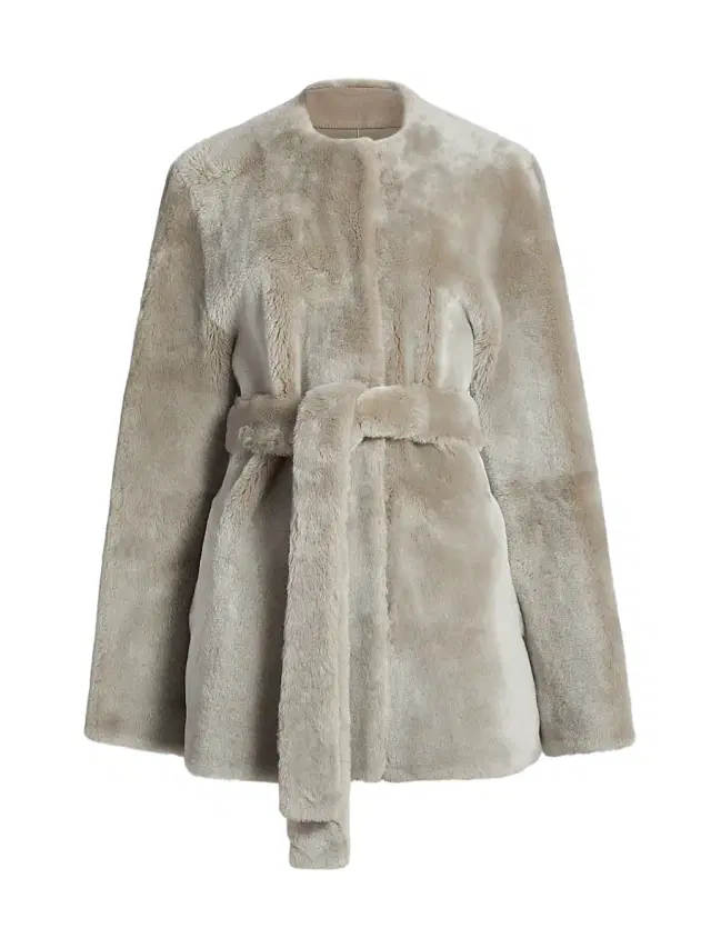 Toteme Women's Plush Shearling Tie-Waist Jacket - Grey