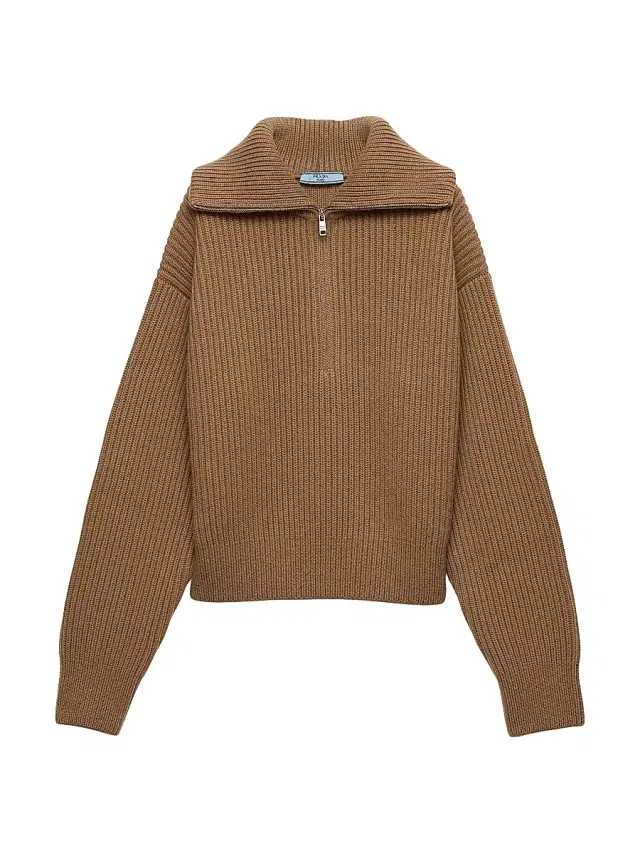 Women's Ribbed Knit Cashmere Sweater - Brown