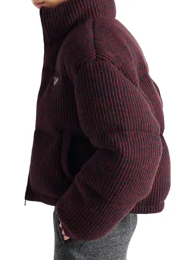 Prada Women's Cropped Cashmere and Wool Down Jacket - Brown | Thumbnail 3