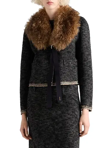 Prada Women's Single-Breasted Double Tweed Jacket - Grey - Size 4 | Thumbnail 2