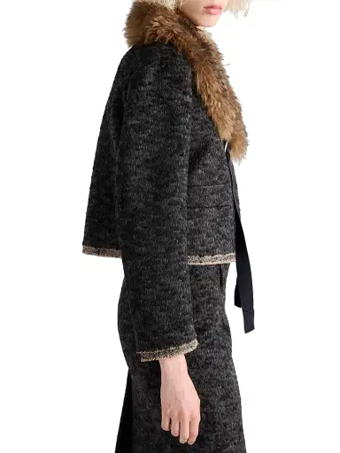 Prada Women's Single-Breasted Double Tweed Jacket - Grey - Size 4 | Thumbnail 3