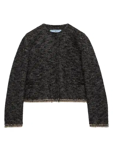 Prada Women's Single-Breasted Double Tweed Jacket - Grey - Size 4 | Thumbnail 1