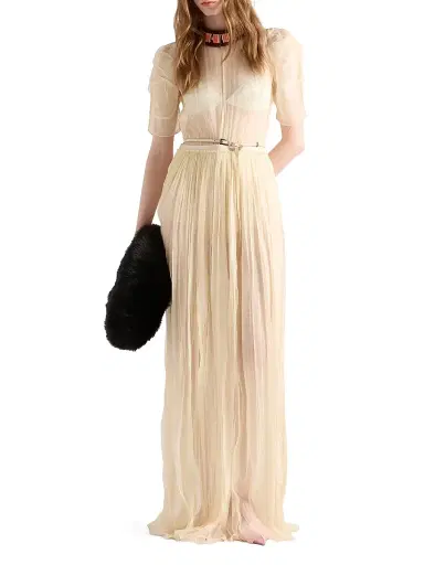 Prada Women's Long Silk Chiffon Dress - Yellow | Thumbnail 2 Prada Women's Long Silk Chiffon Dress - Yellow | Thumbnail 2