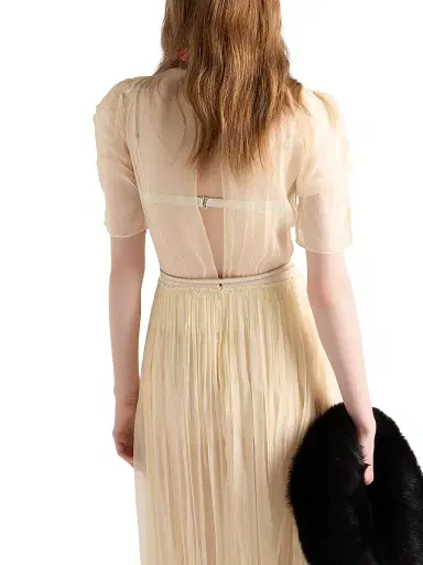 Prada Women's Long Silk Chiffon Dress - Yellow | Thumbnail 5 Prada Women's Long Silk Chiffon Dress - Yellow | Thumbnail 5