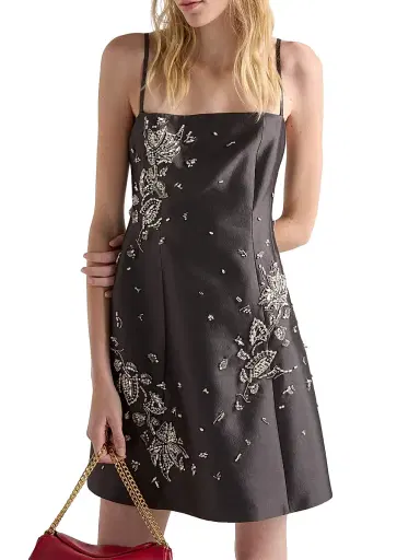 Prada Women's Embroidered Silk and Wool Mini-Dress - Grey | Thumbnail 2