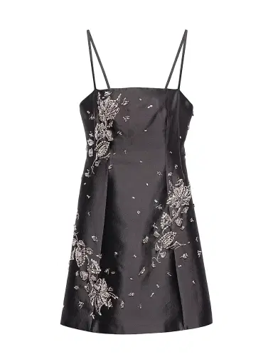 Prada Women's Embroidered Silk and Wool Mini-Dress - Grey | Thumbnail 1
