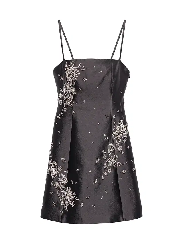 Women's Embroidered Silk and Wool Mini-Dress - Grey