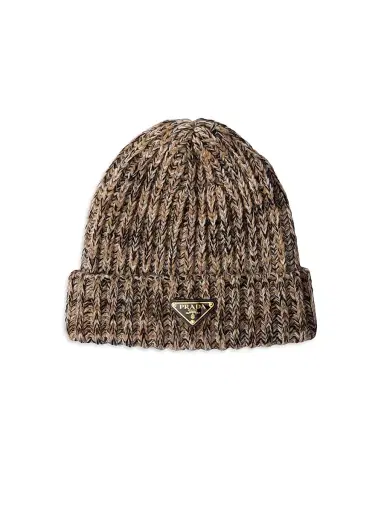 Prada Women's Mélange Knit Beanie - Brown | Thumbnail 1