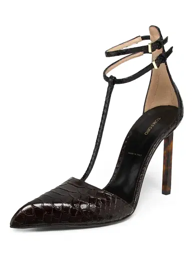 TOM FORD Women's 100MM Python-Embossed Leather Strappy Pumps - Espresso Black | Thumbnail 2 TOM FORD Women's 100MM Python-Embossed Leather Strappy Pumps - Espresso Black | Thumbnail 2