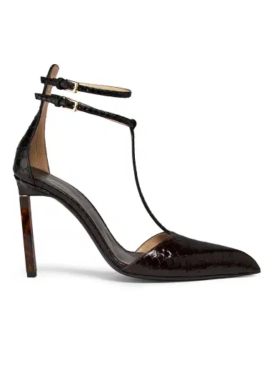 TOM FORD Women's 100MM Python-Embossed Leather Strappy Pumps - Espresso Black | Thumbnail 1 TOM FORD Women's 100MM Python-Embossed Leather Strappy Pumps - Espresso Black | Thumbnail 1