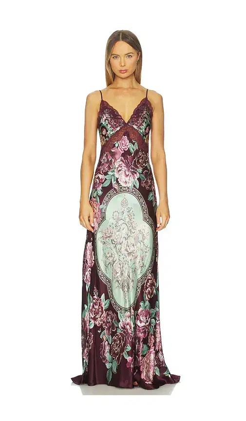 Camilla V Neck Long Bias Slip Dress With Train