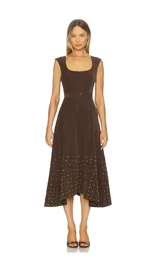 AMUR Kenny Suede Studded Midi Dress