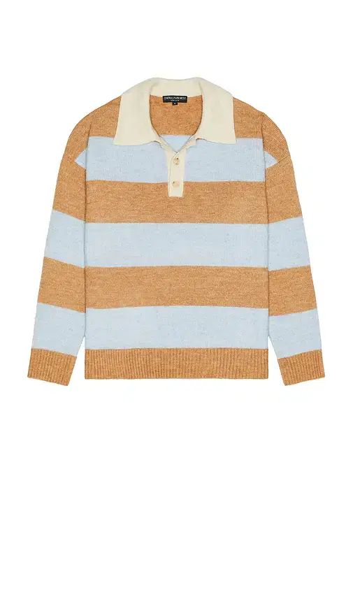 Central Park West Striped Rugby Polo Sweater