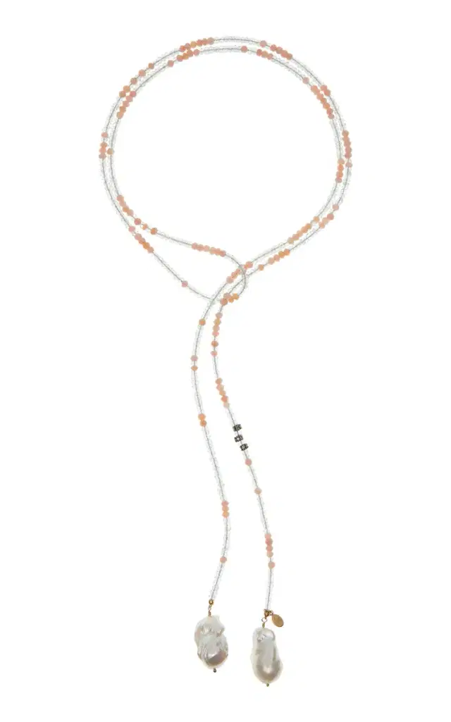 Aquamarine Pink Opal Ombre Gemstone Lariat W Diamonds