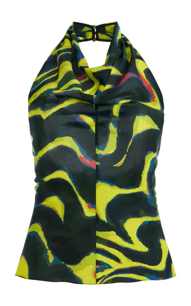 Printed Jersey Cowl-Neck Halter Top