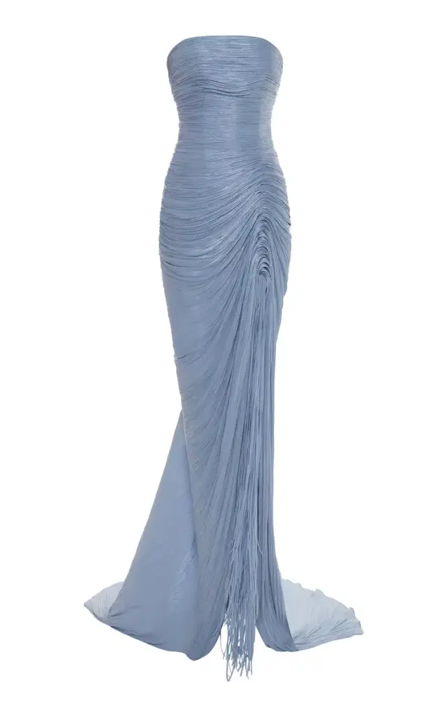 Detachable Cape Pleated Satin Gown
