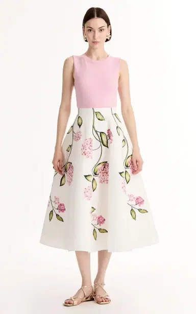 Oscar de la Renta Porcelain Flowers Poplin Midi Skirt | Thumbnail 3