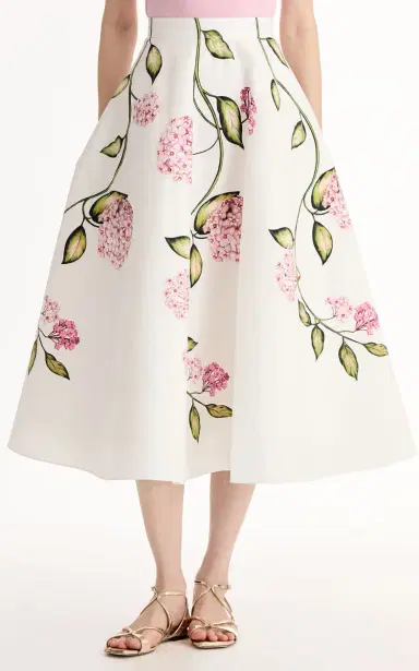 Oscar de la Renta Porcelain Flowers Poplin Midi Skirt | Thumbnail 4