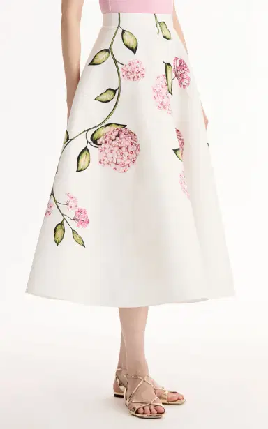 Oscar de la Renta Porcelain Flowers Poplin Midi Skirt | Thumbnail 5