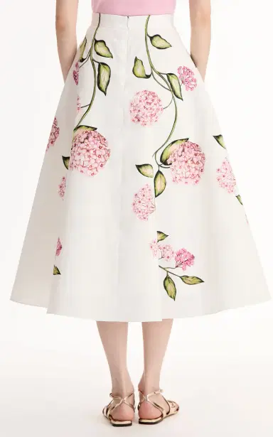 Oscar de la Renta Porcelain Flowers Poplin Midi Skirt | Thumbnail 6