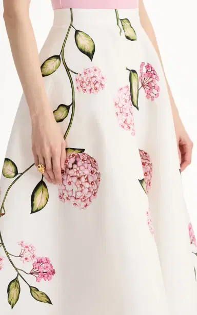 Oscar de la Renta Porcelain Flowers Poplin Midi Skirt | Thumbnail 7