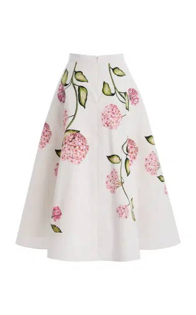 Oscar de la Renta Porcelain Flowers Poplin Midi Skirt | Thumbnail 8