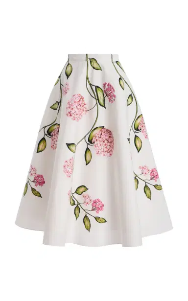 Oscar de la Renta Porcelain Flowers Poplin Midi Skirt | Thumbnail 1