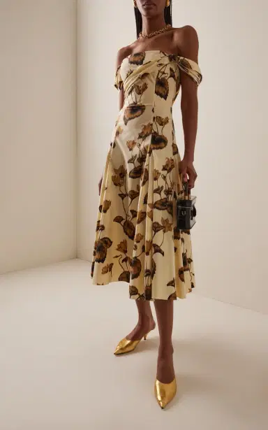 Oscar de la Renta Cyclamen Off-The-Shoulder Stretch-Cotton Midi Dress | Thumbnail 2 Oscar de la Renta Cyclamen Off-The-Shoulder Stretch-Cotton Midi Dress | Thumbnail 2